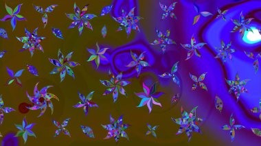 Kahverengi ve mor renkli şirin tekstil. Raster illüstrasyonu. Çiçek arkaplan. Çiçek duvar kâğıdı. Renkli çizim deseni.