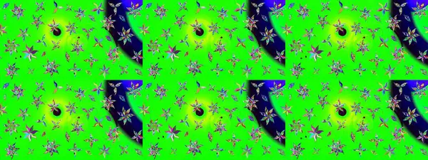 Çizim kalıbı. Yeşil ve mavi renklerde. Çiçek duvar kağıdı. Renkli süs kenarı. Raster illüstrasyonu. Hint süsü..