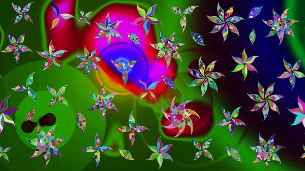 Şirin karalamalı çiçek desenli çizim. Raster illüstrasyonu. Raster illüstrasyonu. Eskiz tarzı yeşil ve siyah renkler. El yapımı çiçek ve bitki koleksiyonu.