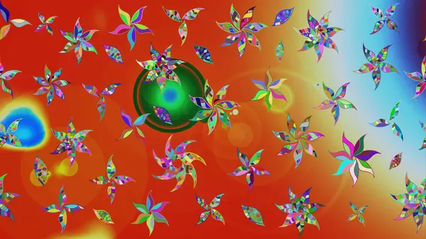 Küçük çiçekli yay deseni çiz. Suluboya tarzında turuncu ve kırmızı renklerde. Raster illüstrasyonu.