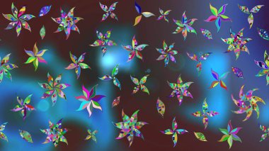 Mavi ve mor renkli bitkilerden oluşan parlak çiçekli çizim deseni.