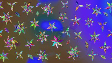 Şatafatlı bahar bahçesi dokusu. Mor ve kahverengi renkte çiçekler. Mor ve kahverengi renkte çiçek çizimi. Raster illüstrasyonu. Çiçek deseni.