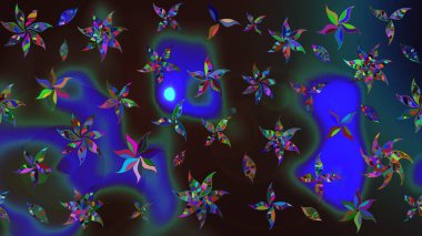 Mavi ve gri renkte çiçekler. Küçük çiçekteki sevimli çiçek deseni. Raster illüstrasyonu.