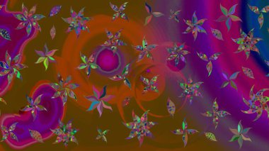 Retro tekstil tasarım koleksiyonu. 1950-1960 motifleri. Çiçekli ipek eşarp. El çizimi çiçek unsurları olan soyut çizim raster deseni. Kahverengi ve mor üzerine kahverengi ve mor.