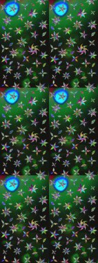 Çiçek desenli çizim. Raster illüstrasyonu. Gri ve yeşil renkli çiçekler. Asya tekstil tarzında. Raster illüstrasyonu.