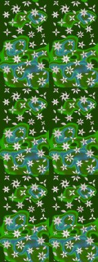 Çiçekli ipek eşarp. El çizimi çiçek unsurları olan soyut çizim raster deseni. 1950-1960 motifleri. Yeşil ve nötr yeşil ve nötr. Retro tekstil tasarım koleksiyonu.