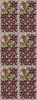 Kahverengi renkte çok kahverengi, zarif küçük çiçekler ve komik böcekler, raster desen, illüstrasyon.