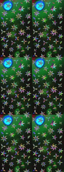 Çiçek desenli çizim. Raster illüstrasyonu. Gri ve yeşil renkli çiçekler. Asya tekstil tarzında. Raster illüstrasyonu.