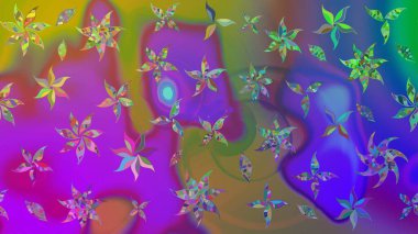 Parlak renkli çiçekleri ve mor ve yeşil renkli yaprakları olan harika bir çiçek deseni. Halk tarzı. Modern çiçek arkaplanı. Moda baskıları için zarif bir şablon.