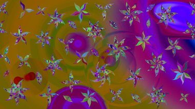 Parlak renkli çiçekleri ve kahverengi ve mor renkli yaprakları olan harika bir çiçek deseni. Moda baskıları için zarif bir şablon. Modern çiçek arkaplanı. Halk stili.