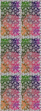 Hint süsü. Raster illüstrasyonu. Kusursuz desen. Renkli süs kenarı. Gri renklerde. Çiçek duvar kağıdı.