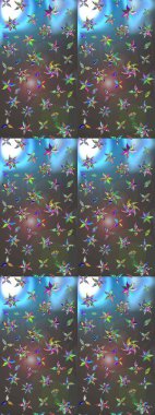 Çiçek desenli çizim. Gri ve mavi renkte çiçekler. Raster illüstrasyonu. Düz Çiçek Elementleri Tasarımı. Renkli Bahar Teması eskiz kalıbı. Asya tekstil tarzında.