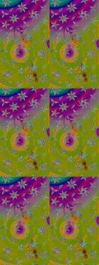 Raster düz çiçek çizim deseni. Yeşil ve mor renkli çiçekler. Tasarım hediye paketi, tebrik kartları, posterler ve afiş tasarımı.