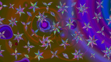 Çiçek desenli çizim. Asya tekstil tarzında. Kahverengi ve mor renkli çiçekler. Raster illüstrasyonu. Düz Çiçek Elementleri Tasarımı. Renkli Bahar Teması çizim şablonu.