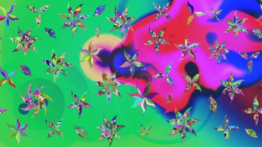 Raster illüstrasyonu. Yeşil ve mavi renkli yeşil ve mavi papatya deseni. Yeşil ve mavi renklerde.