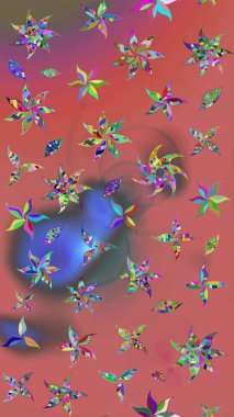 Renkli Bahar Teması eskiz kalıbı. Pembe ve kahverengi renkli sevimli çiçek deseni. Raster Modaya uygun kumaş deseni. Düz Çiçek Elementleri Tasarımı.