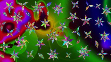 Yeşil ve siyah renkli etnik çiçeklerle süslenmiş zarif bir eskiz şekli. Raster Çiçek İllüstrasyon Şirin Tekstil.