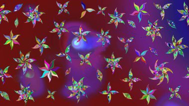 Kırmızı ve mor renkte çiçeklerle çizilmiş çiçek deseni. Suluboya tarzında kırmızı ve mor renkte çiçekler.