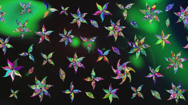 Tropik çiçek desenleri. Raster illüstrasyonu. Gri ve yeşil renkte çiçekler.