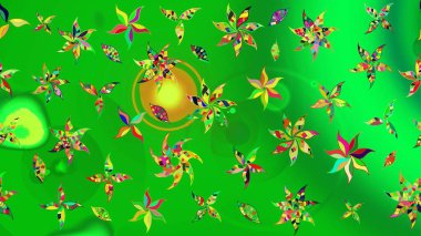 Renkli yeşil ve sarı çizim kalıpları. Elle çizilmiş sonbahar çiçeği deseni. Yeşil ve sarı renkli çiçekler. Tekstil ve kapak tasarımı için mükemmel. Doodle tarzı.