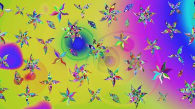 Suluboya çiçekli çiçek deseni. Sarı ve mor renkli Asya tekstili. Raster illüstrasyonu.