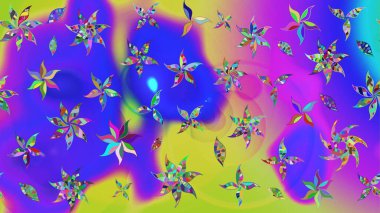 Renkli Bahar Teması eskiz kalıbı. Çiçek desenli eskiz. Mor ve mavi renkte çiçekler. Düz Çiçek Elementleri Tasarım Raster illüstrasyonu.