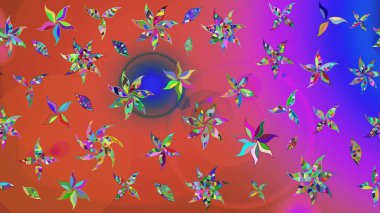 Raster illüstrasyonundaki çiçek desenli çizim. Pembe ve turuncu renkli çiçekler. Renkli Bahar Teması eskiz kalıbı. Düz Çiçek Elementleri Tasarımı.