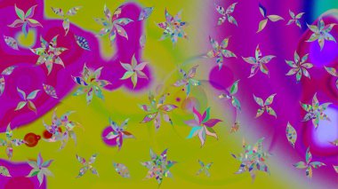 Raster Illustrasyon 'daki Çiçek Deseni' nin son moda çizimi. Düz Çiçek Elementleri Tasarımı. Renkli Yaz Temalı eskiz kalıbı. Güzel kumaş deseni.