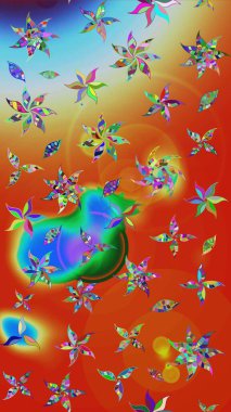 Zarif, parlak ve eskiz turuncu ve kırmızı çiçek desenli. Sabıka baskıları, bebek kıyafetleri, duvar kâğıtları, paket kutuları vb..