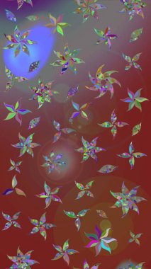 Suluboya tarzında kahverengi ve kırmızı renklerde. Raster illüstrasyonu. Küçük çiçekli bahar deseni çiz.