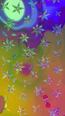 Renkli Bahar Teması eskiz kalıbı. Yeşil ve kahverengi renkli çiçekler. Raster illüstrasyonundaki çiçek desenli çizim. Düz Çiçek Elementleri Tasarımı.