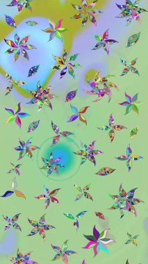 Tarafsız ve mavi renkli bitkilerden oluşan parlak bir halı ile çizim deseni.