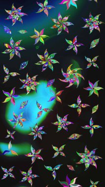 Gri ve mavi renkte çiçekler. Raster illüstrasyonunda çiçek deseni çizimi.