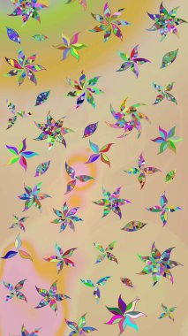 Raster illüstrasyonu. 3D çiçekler, eskiz. Bej ve nötr renklerde.