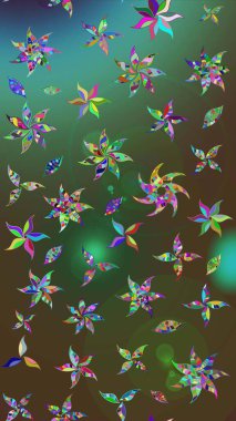 Arkaplan dokusu, duvar kağıdı, yeşil ve kahverengi renkli çiçek teması. Soyut etnik raster çizim kalıbı. Kabile sanatı boho baskısı, klasik çiçek arkaplanı.