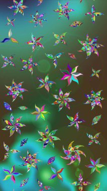 Raster illüstrasyonu. Çiçek. Yeşil ve mavi renklerde. Taslak dekoratif arka plan, çiçek mandala.