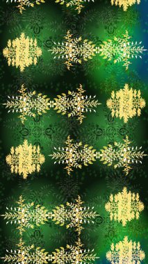 Raster illüstrasyonu. Renkli arka planda izole tatlı kar taneleri. Yuvarlak raster kar tanesi. Güzel kar tanesi. Soyut kış yeşili, gri ve sarı süs.