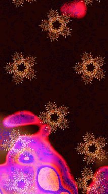 Siyah, kahverengi ve kırmızı renklerde kristal kar taneleri. Raster illüstrasyonu.