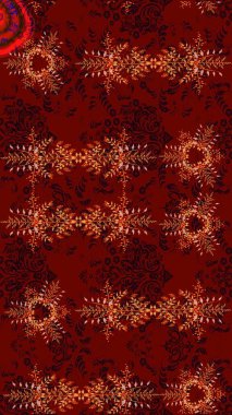 Düz yatıyordu. Kış konsepti Raster illüstrasyonu. Kırmızı, siyah ve kahverengi renkte kar tanelerinden oluşan kış deseni.