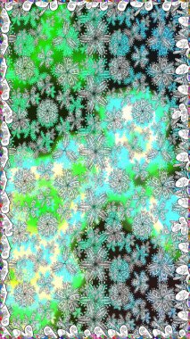 Şirin çiçekli kusursuz desen ve yeşil renkli yapraklar, suluboya çiçek deseni, duvar kağıdı, kart ya da kumaş için fayanslı. Raster illüstrasyonu.