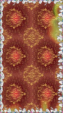 Raster. Kahverengi renkte güzel çiçekler, suluboya desenli, duvar kağıdı, kart ya da kumaş için fayanslı desenler..