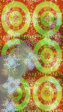 Renkli arka planda izole tatlı kar taneleri. Raster illüstrasyonu. Yeşil, nötr ve kahverengi kar taneleriyle.