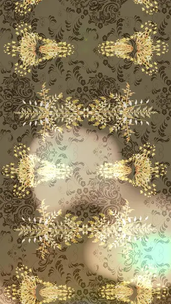 Raster illüstrasyonu. Klasik çiçek tasarımı elementleri. Kahverengi, bej ve nötr kıvırcık çiçekler kahverengi, bej ve nötr renklerde şekillenir.