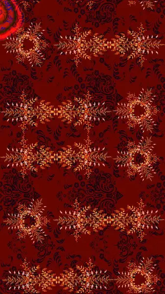 Düz yatıyordu. Kış konsepti Raster illüstrasyonu. Kırmızı, siyah ve kahverengi renkte kar tanelerinden oluşan kış deseni.