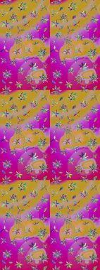 Sarı ve morumsu renklerde. Taslak dekoratif arka plan, çiçek mandala. Raster illüstrasyonu. Çiçek..