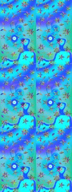 Çiçekli güzel suluboya desen. Mavi ve yeşil renklerde. Raster illüstrasyonu.