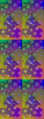 Raster suluboya çiçek deseni, narin çiçekler, menekşe ve yeşil çiçekler, tebrik kartı şablonu. Güzel kumaş deseni.