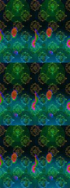 Vadinin çiçekleri mavi, yeşil ve siyah renklerde. Raster dikişsiz çiçek deseni.