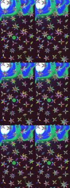 Raster deseni. Soyut çiçek çizim kalıbı arka planı. Küçük çiçekteki sevimli çiçek deseni. Kahverengi ve mavi renklerde. Raster illüstrasyonu.