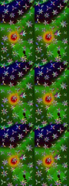 Raster düz çiçek çizim deseni. Hediye ambalaj kağıdı, tebrik kartları, posterler ve pankart tasarımı. Yeşil ve siyah renkte çiçekler.